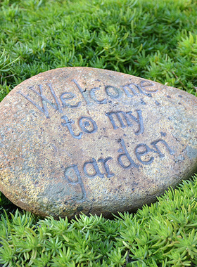 美式复古仿石头陶瓷欢迎光临摆件 家居庭院阳台摆设 花园园艺杂货