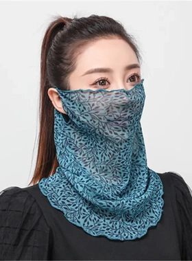 防晒面纱夏季女夏天丝巾薄款感面罩口罩遮阳全脸脖套挂耳围脖户外