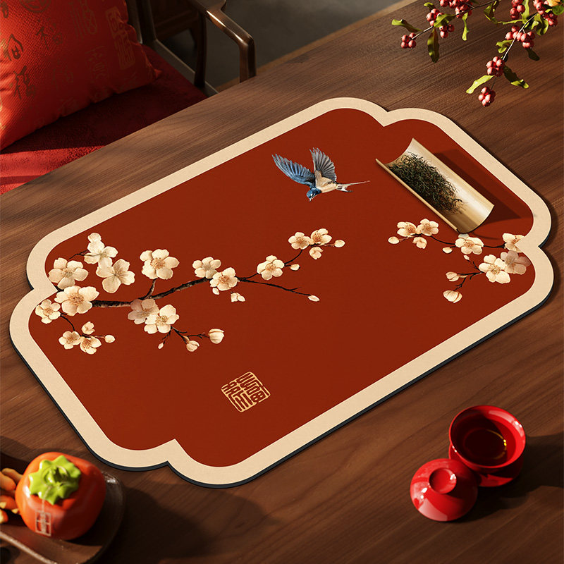 红色中式茶垫吸水茶席茶台专用吸水垫茶桌垫高级感喜庆沥水垫桌布,淘宝优惠券,粉丝福利购,淘宝优惠卷