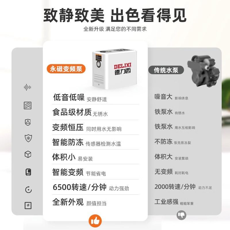 德力西智能永磁变频恒压增压泵小型家用厨房淋浴低音低噪灌溉抽水 - 图1