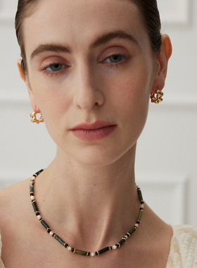 Simsmore 绿色系串珠项链女新款气质小众设计百搭锁骨链