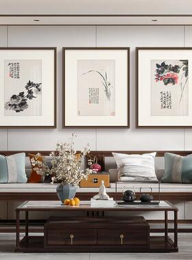 石涛兰花卉册禅意茶室白梅入户玄关荷花餐厅背景墙装饰挂画