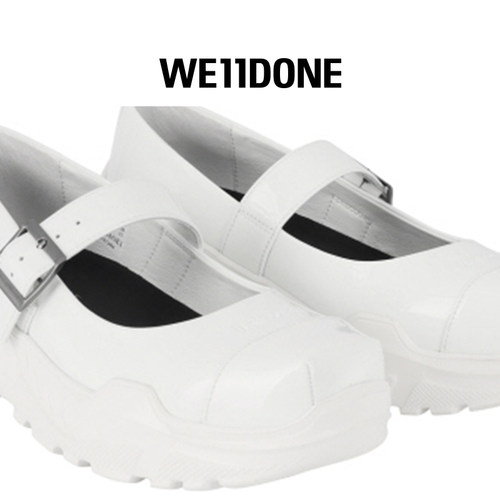 【联名款】WE11DONE25秋冬新品白色女款玛丽珍鞋可调节方头鞋 - 图1