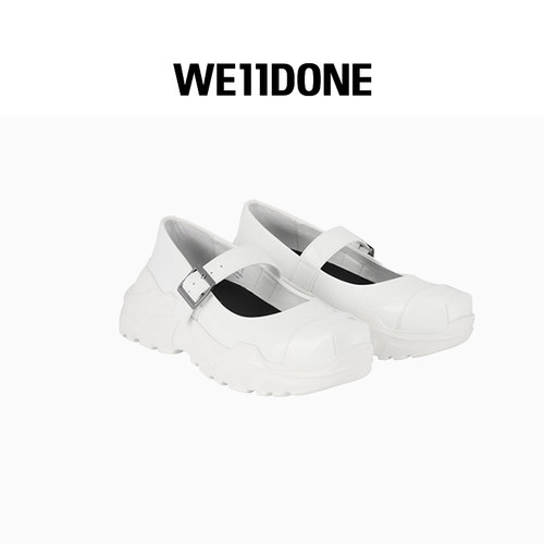 【联名款】WE11DONE25秋冬新品白色女款玛丽珍鞋可调节方头鞋 - 图3