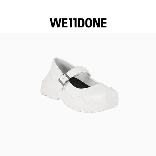 【联名款】WE11DONE25秋冬新品白色女款玛丽珍鞋可调节方头鞋 - 图0
