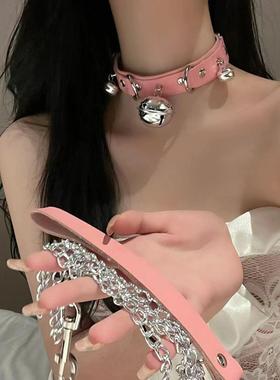 黑色皮质铃铛choker项圈