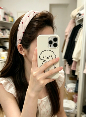 甜美奶油波点条纹宽边发箍