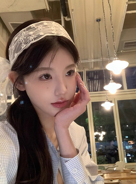 法式网纱蝴蝶结蕾丝宽边发带发箍女田园风夏季飘带头饰高级感发饰