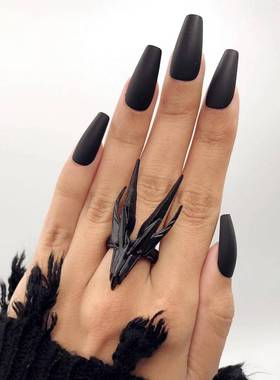 镂空机甲渡鸦头骨燕子几何万圣节暗黑朋克指环甜酷开口戒指男女