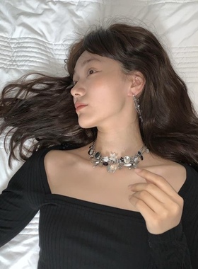 《野玫瑰》原创花朵项链锁骨链水晶时髦小众优雅