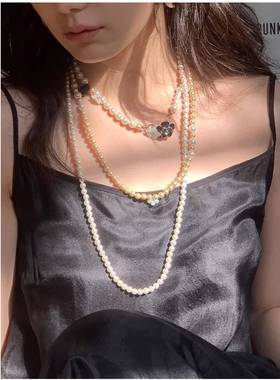 个性气质《西西里舞曲》多层珍珠项链女金银拼色原创优雅时髦颈链