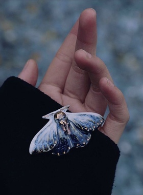 超美腻文艺氛围飞蛾陶瓷戒指可调节