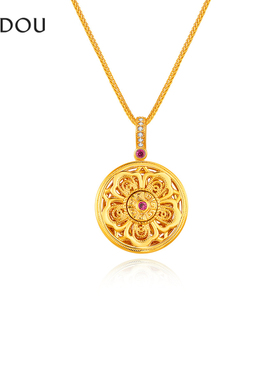 阿吉豆AJIDOU项链女款金色罗盘新中式国风设计感锁骨链女士短颈链