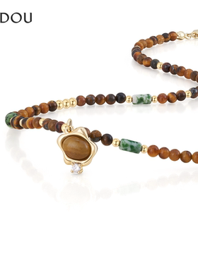 阿吉豆AJIDOU女时尚木变石吊坠2025爆款锁骨链小众高级感复古颈链