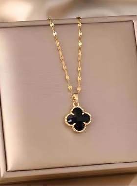 双面立体四叶花轻奢锁骨项链