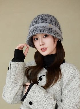 秋冬季新款女帽子毛绒韩版针织