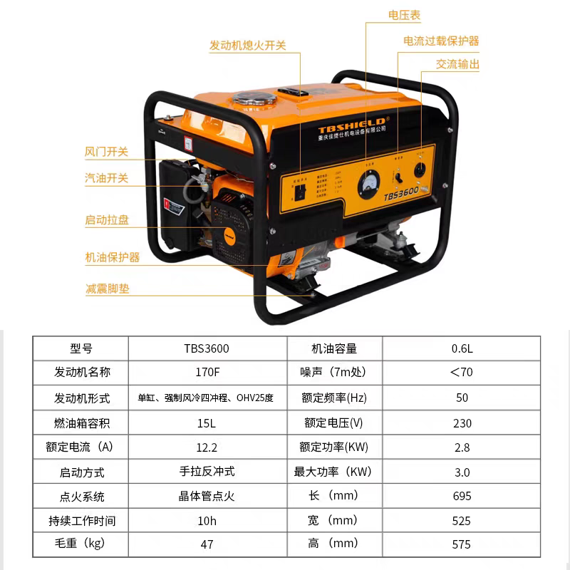 佳捷仕汽油发电机3600/3600E静音省油小型移动电源3KW电启动机组 - 图2