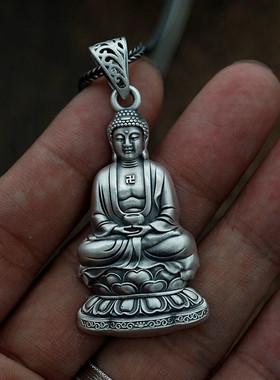 梦至尊999复古如来佛祖吊坠项链男女佛系挂坠足银双面佛像佛祖