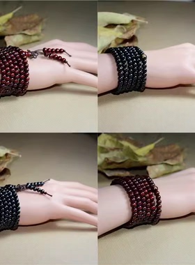 佛珠手链木质手饰沉香多层手串108男女小木颗串珠饰品珠子学216颗