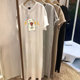 Pure cotton nightgown for women summer large size fat mm short sleeve loose lazy style 2025 new gray long T-shirt dress