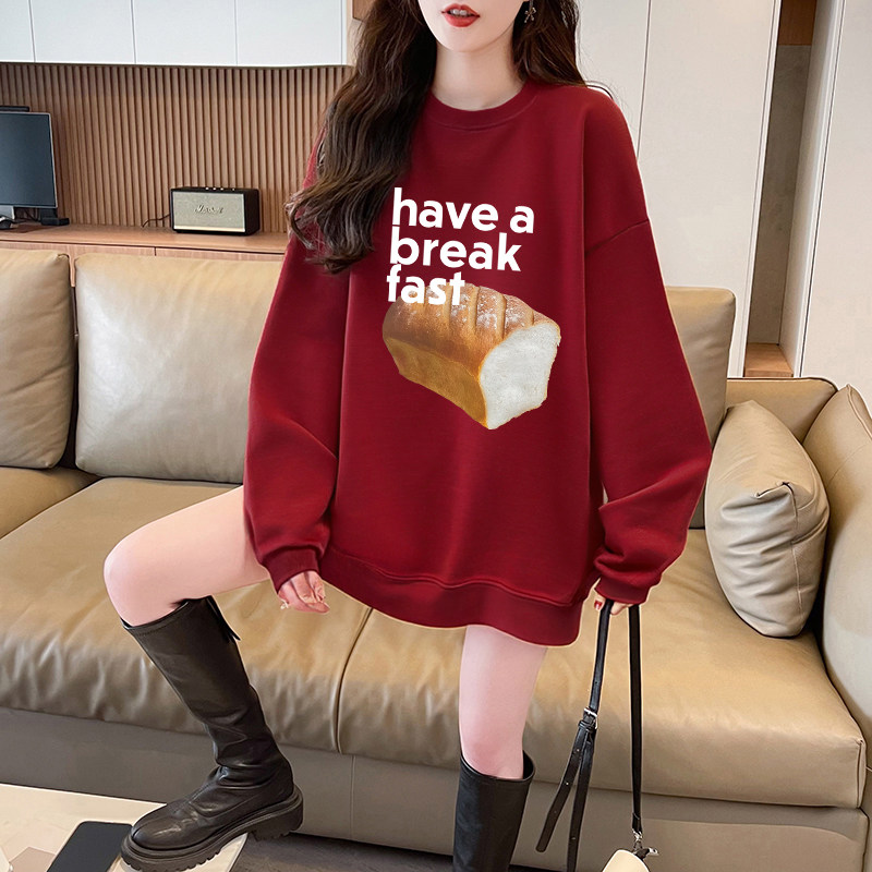 新年衣服圆领红色加绒卫衣女秋冬无帽新款长袖宽松上衣大码女装潮,淘宝优惠券,粉丝福利购,淘宝优惠卷