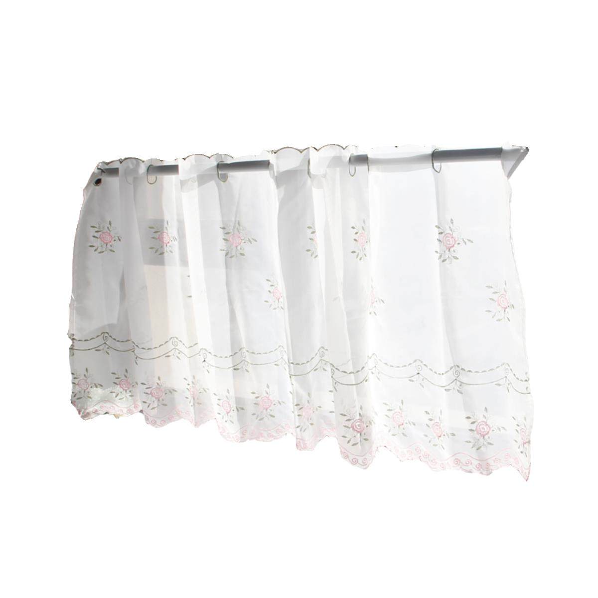 韩式成品咖啡帘半帘刺绣短帘帘头穿杆帘隔断门帘厨房小窗帘免打孔,淘宝优惠券,粉丝福利购,淘宝优惠卷