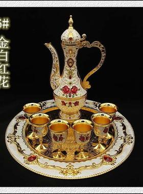 欧式仿古红酒柜摆件送礼品复古典合金属酒具酒壶酒杯托盘套装饰品