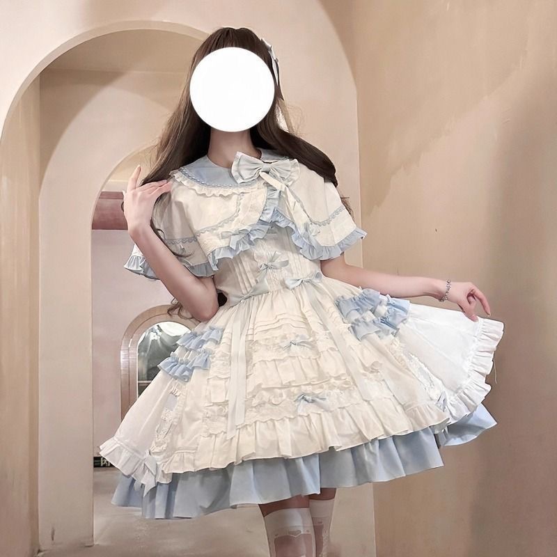 蓝白可爱打歌服doll感少女甜美爱心斗篷套装lolita裙洛丽塔日常 - 图2