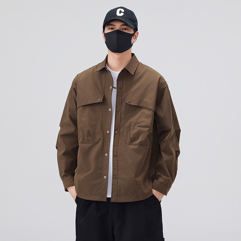 2025春季翻领宽松潮流美式设计青年夹克衫上衣新款衬衫式外套男装,淘宝优惠券,粉丝福利购,淘宝优惠卷