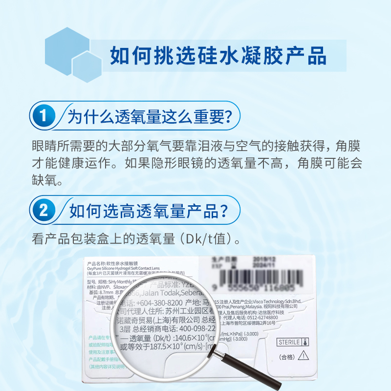 SAP思汉普沁漾硅水凝胶氧气片月抛3片隐形近视眼镜官方正品透明片