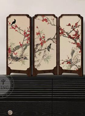 中古风墨竹小屏风桌面摆件新中式办公室茶桌玄关柜装饰品复古摆画