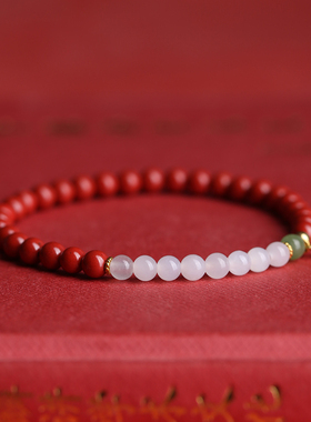 缘之固女朱砂18k黄金和田玉手链