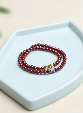 双圈女款朱砂手串两圈叠戴碎银子