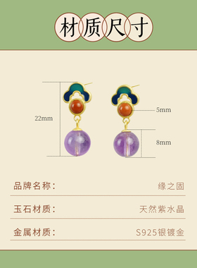 小众设计天然紫水晶耳钉女纯银耳环彩色宝石耳坠2024年爆款耳饰