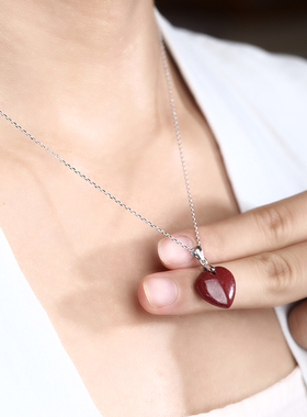 正品朱砂爱心吊坠女s925纯银项链