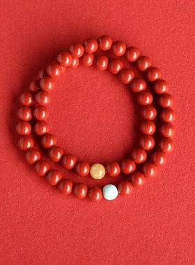 圈手串女原矿原石辰砂单圈本命年