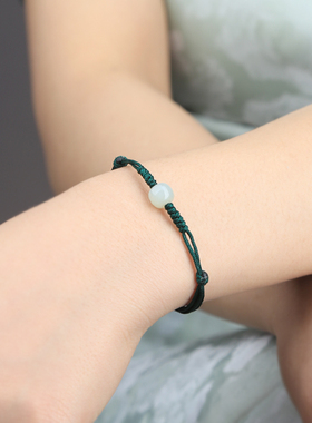 保真和田玉好运珠红绳手链女编织手绳脚链复古气质学生礼物送女友