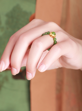 天然和田玉碧玉珠子戒指指环