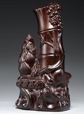 黑檀木雕刻节节高升竹子摆件家居客厅寓意装饰工艺礼品摆饰开 业