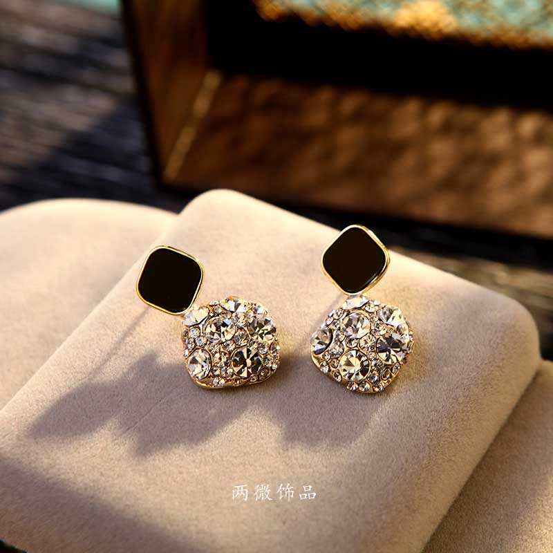 黑色菱形职场百搭耳钉气质高级感显脸瘦耳环简约小众2025年新款潮 - 图0