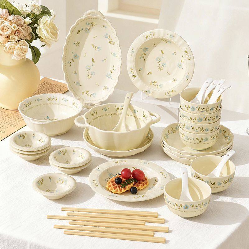 兰铃花乔迁送礼ins风田园餐具家用高颜值中古风餐具套装碗盘碟,淘宝优惠券,粉丝福利购,淘宝优惠卷