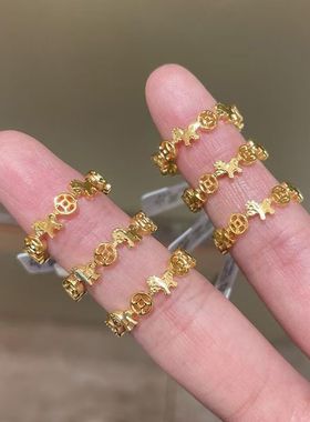 金色木马铜钱戒指女款可调节小众
