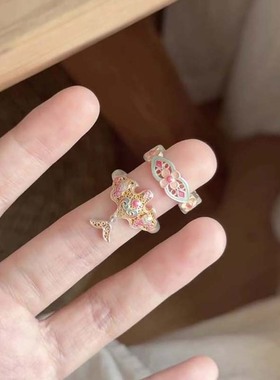 新中式仿珐琅彩色纸鸢戒指女款