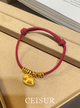 马上有钱小马红色粗编绳手链轻奢