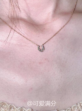 S925银金色满钻U型马蹄项链复古