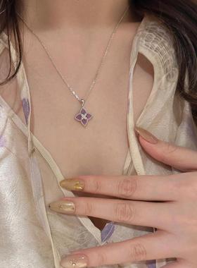 清冷感紫色四叶草手链女款千金感