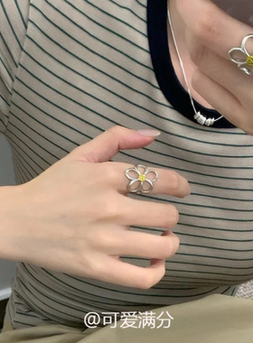 S925纯银镂空做旧雏菊戒指设计感