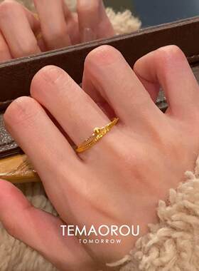 新中式仿猫眼小金珠戒指女冷淡风