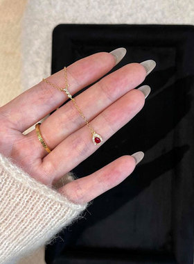 红色水滴项链配饰女法式轻奢小众