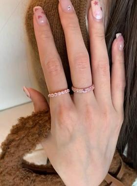 仿粉色排钻戒指女小众设计高级感